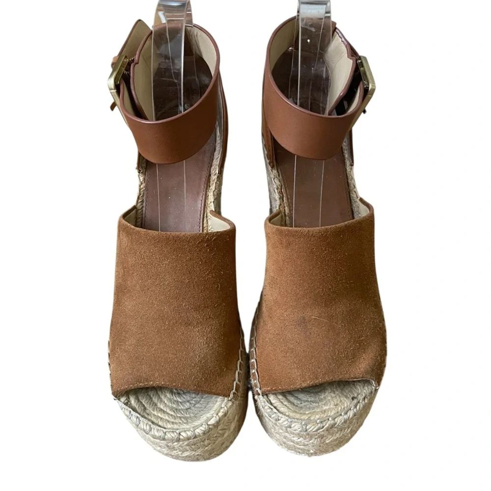 Marc Fisher Mladalyn Suede Brown Wedge Platform Espadrilles with Ankle Strap 6.5